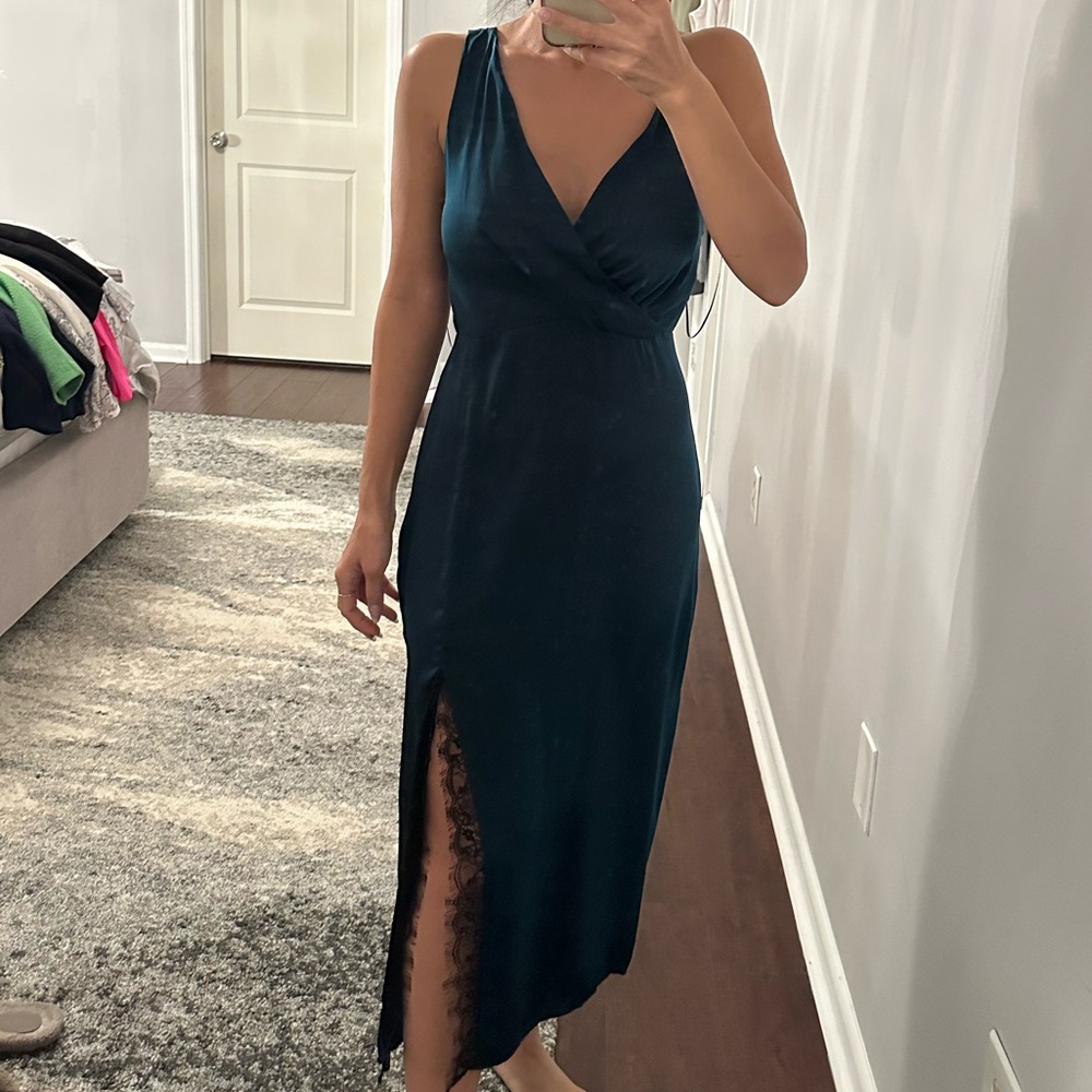 Zara Navy Maxi Dress with Lace Detail